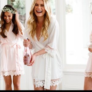 White bridal robe with lace trim